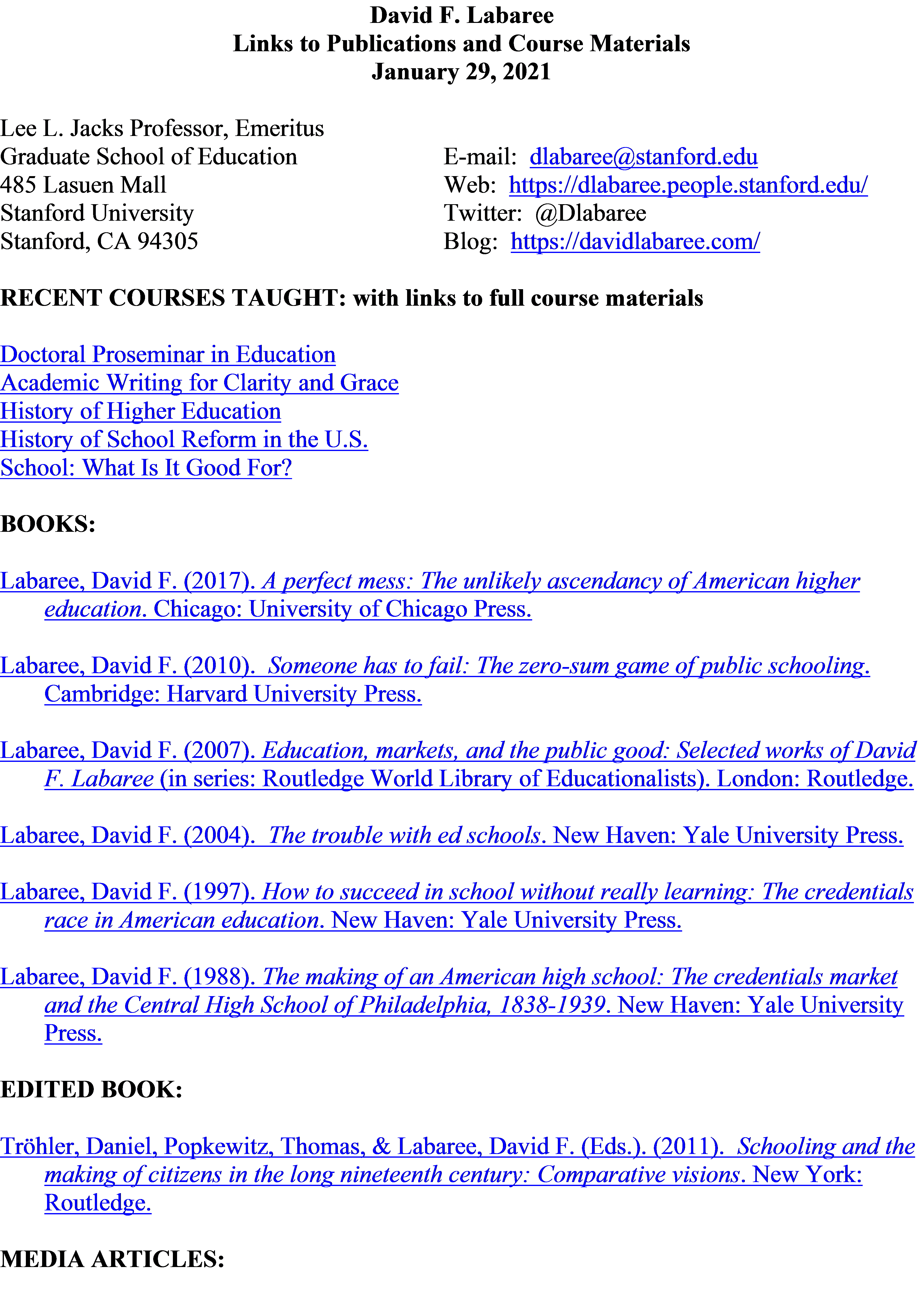 Labaree Publications with Links 1-29-21